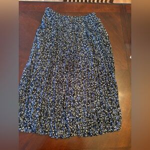 J. Crew Black and Blue Floral Pleated Midi Skirt